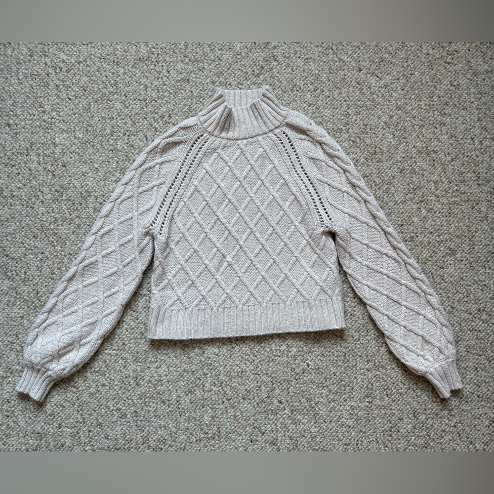 American Eagle Outfitters Cable Knit Turtleneck Sweater - Cream